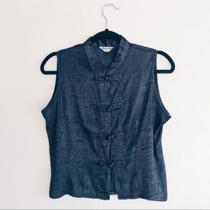 100% Silk Oriental Black Top Size S